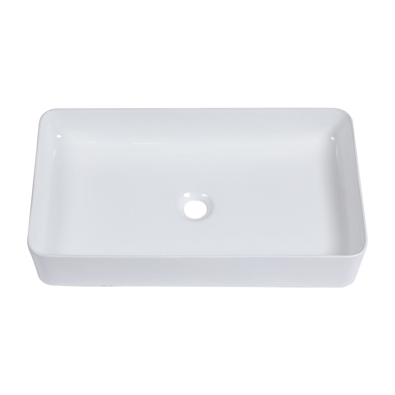 24"X14" White Ceramic Rectangular Vessel Bathroom Sink