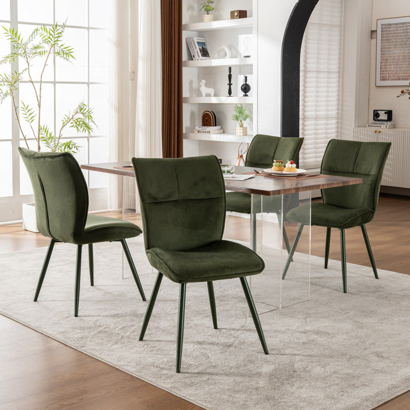 Chenille Fabric Upholstered Dining Chairs High Back Side Chairs with Metal Legs for Kitchen Dining Room, 4