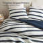 Édredon rayé à 3 niveaux pour lit double / grand lit, aspect froissé doux, rembourrage intégral, revers en microfibre brossée, design côtier bleu contemporain