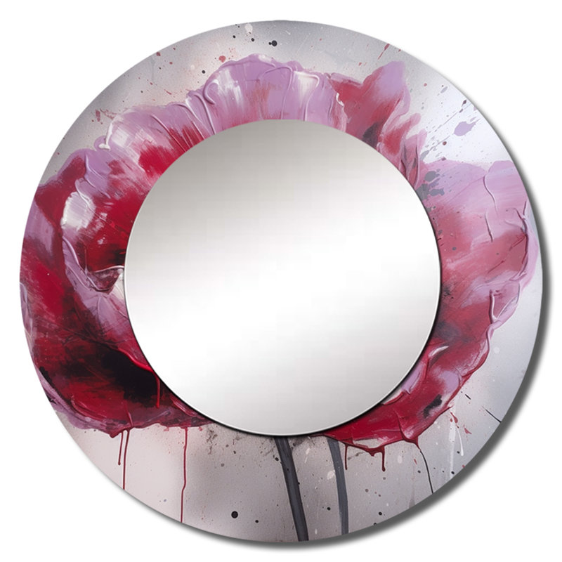 Piquion rose délicat Poppy II - miroir mural unique coquelicots, miroir rond rose, impression d'art en métal, 23 po x 23 po