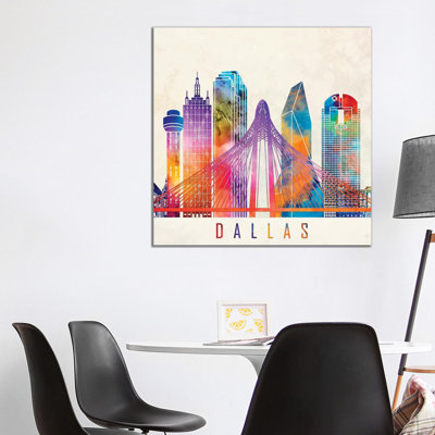 Dallas Landmarks Watercolour 1 Piece Wrapped Canvas Wall Art