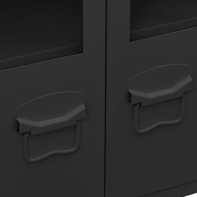 Black Metal and Glass Industrial Accent Cabinet with Tapered Legs