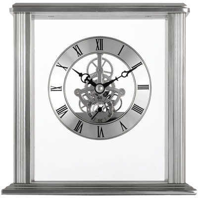 Acctim Vermont Mantel Clock Quartz Polished Metal Floating Effect Glass Front Silver