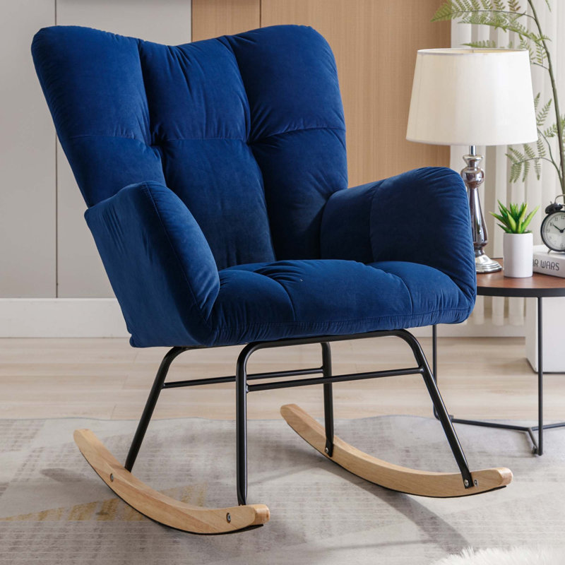Chaise berçante moderne Marsa, Velours bleu