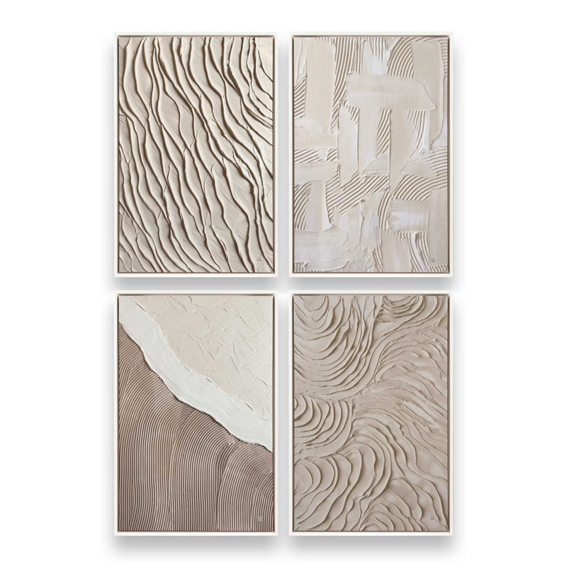 Ensemble de 4 impressions sur toile Wave Formations, Cadre flottant blanc opaque, H 31 po x l 84 po x P 1,75 po