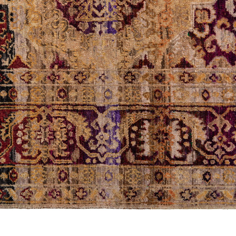 Gold Traditional Wool Silk Blend Rug - 12'2" x 12'2"