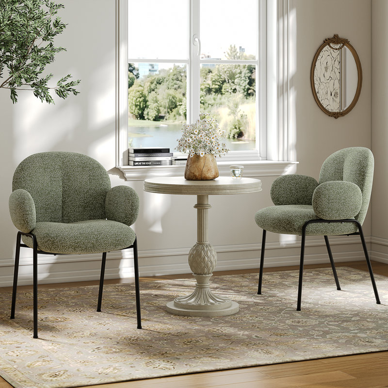 Anston 46cm H Linen Upholstered Metal Armchair, Green Linen