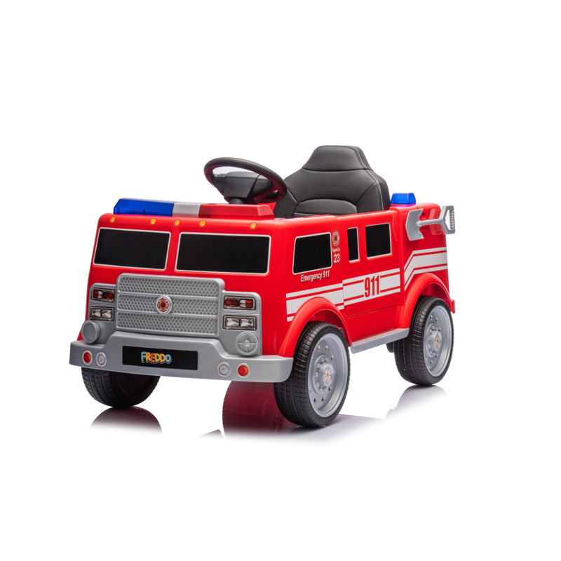 Red 12-Volt Fire Truck Ride-On with Leather Seat