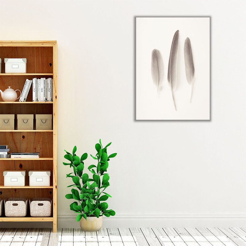 Plume noire et blanche - reproduction d'art sur toile, H 48 po x l 36 po