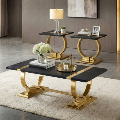 Rena O-Shaped 3-Piece Coffee Table Set With Trestle Base