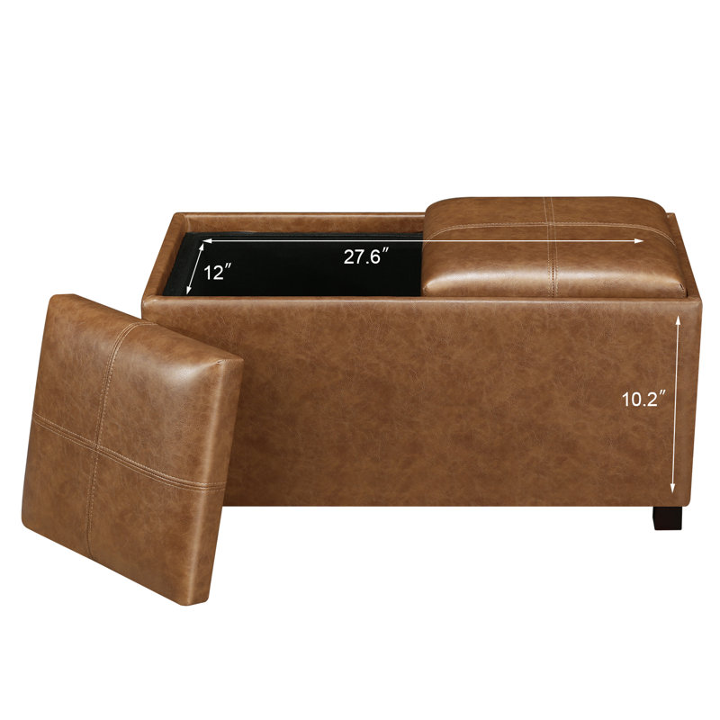 Repose-pieds de rangement rectangulaire en similicuir de 31 po avec plateaux rabattables, Brun