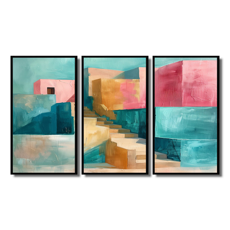 Ensemble d'art mural Barbeau - City Buildings, H 40 po x l 20 po x P 1 po, Toile avec cadre flottant noir