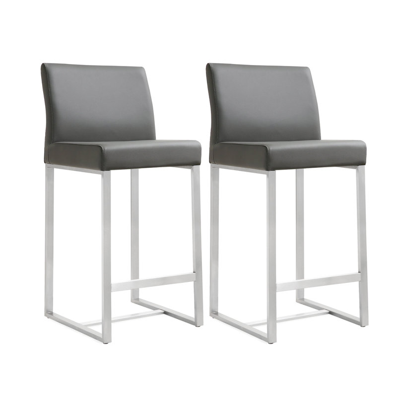 Upholstered Counter Stool with Metal Frame, 68.6cm, Grey/Silver