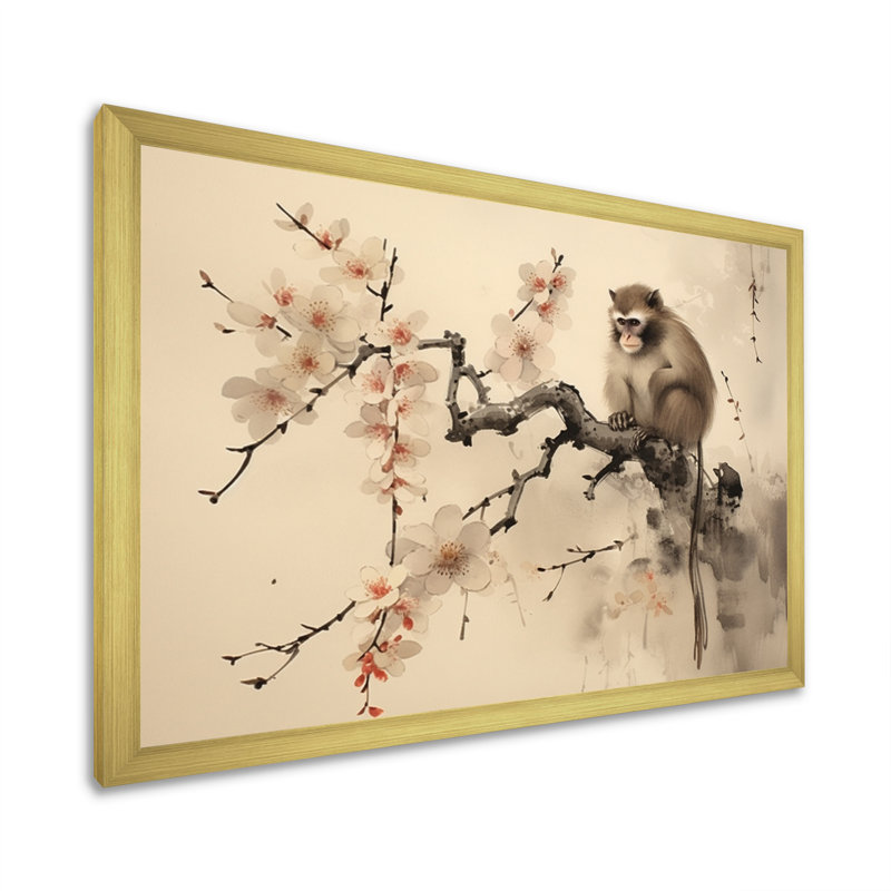Lynnix Asian Art Monkey I, reproduction d'art sur toile, H 12 po x l 20 po x P 1 po, Encadrement doré