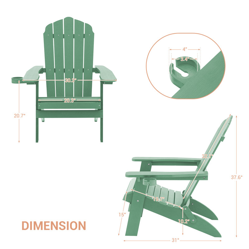 Chaise Adirondack pliante en plastique Shubhika, Vert foncé