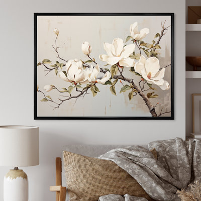 «Magnolias fleur beige II» sur toile imprimée