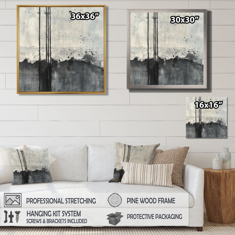 Iron Line Canvas, Concrete Wall Art, Cemiyah, H 36 po x l 36 po, Silver Floater Framed