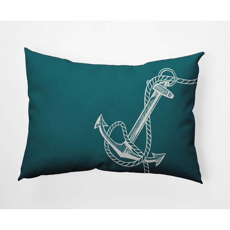 Nautical Nights Anchor & Rope Outdoor Pillow Cover & Insert, Ocean Teal, Rectangle 14" H  x 20" W