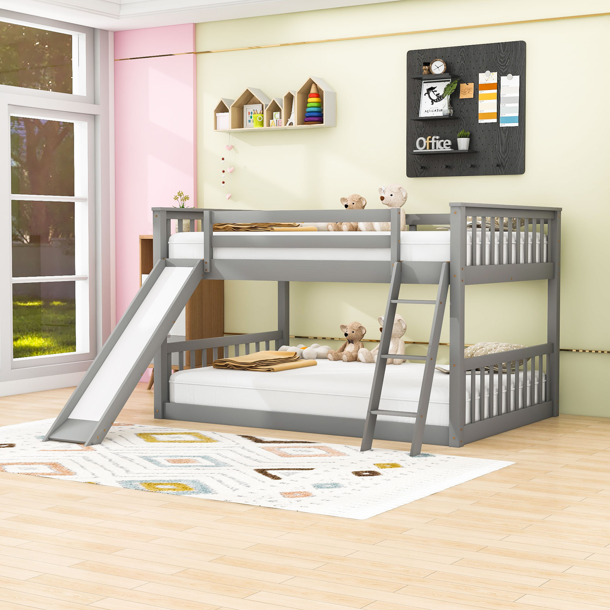 Harriet Bee Full Over Full Bunk Bed With Convertible Slide And Ladder ...