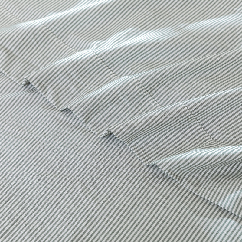 Ensemble de draps 100% coton lavé MooMee, Ensemble de draps pour grand lit avec 2 taies d'or