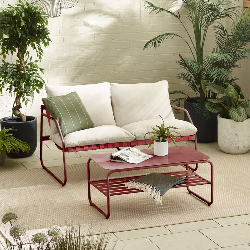 Spyros 4 Seater Metal Garden Lounge Sofa Seating Set With Table - Retro Vintage Stylish Patio, Red