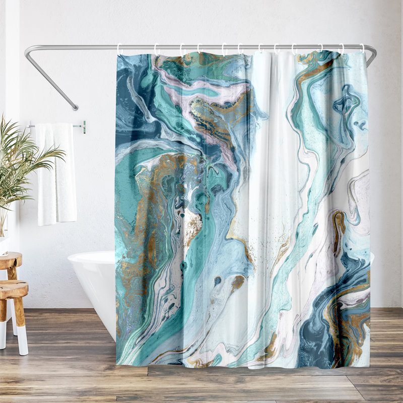 Abstract Shower Curtain Marble Petroleum by PI Creative Art, Aquamarine