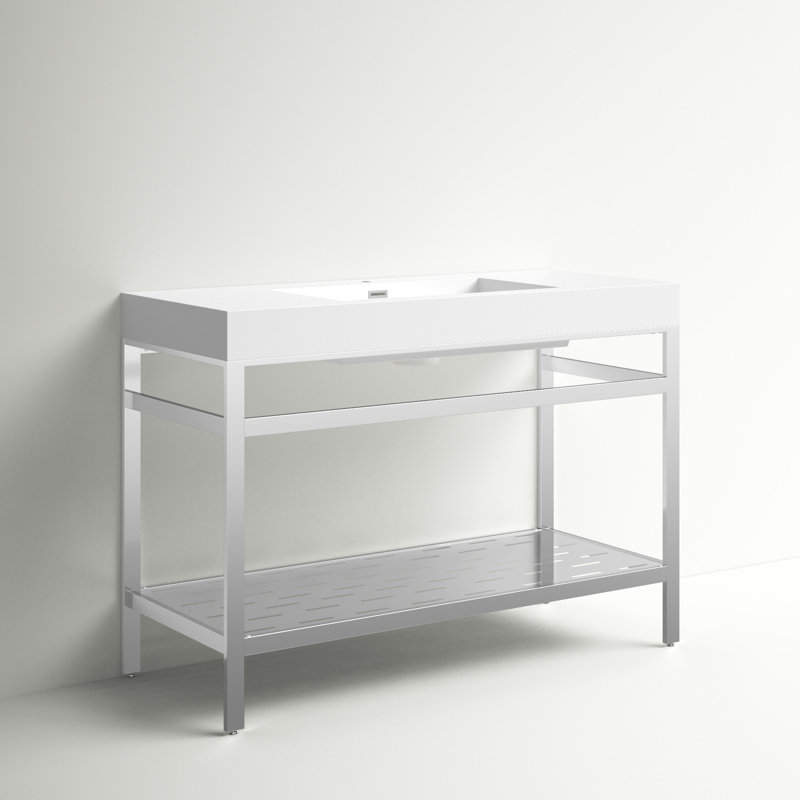 Ensemble de meuble-lavabo simple 48 po Jerrell, Or brossé, Blanc, Blanc