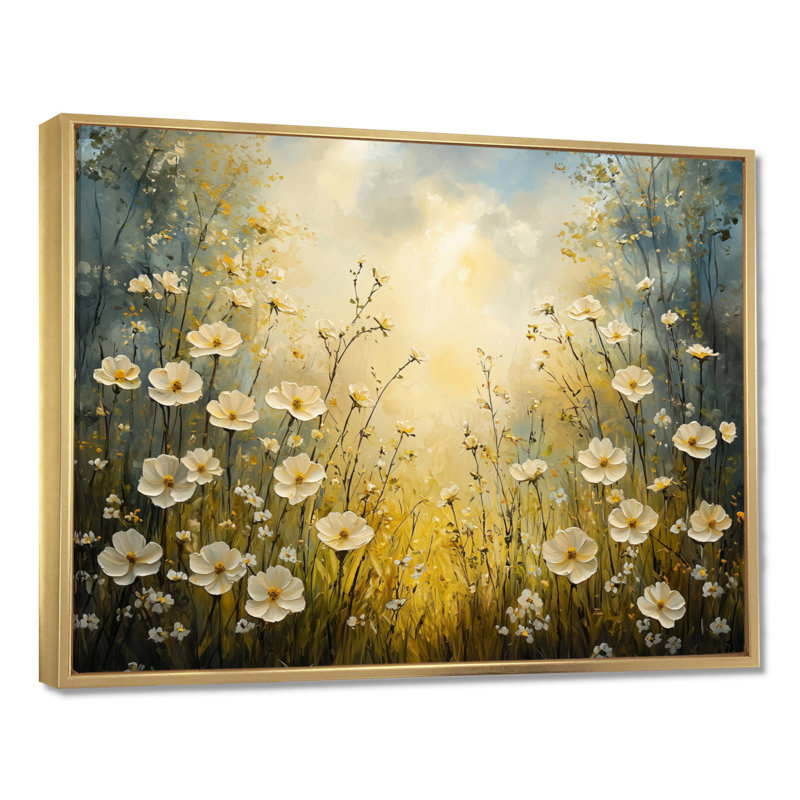 Ilyanna - Floral Wall Art, Impression encadrée flottante, H 24 po x l 32 po, Doré