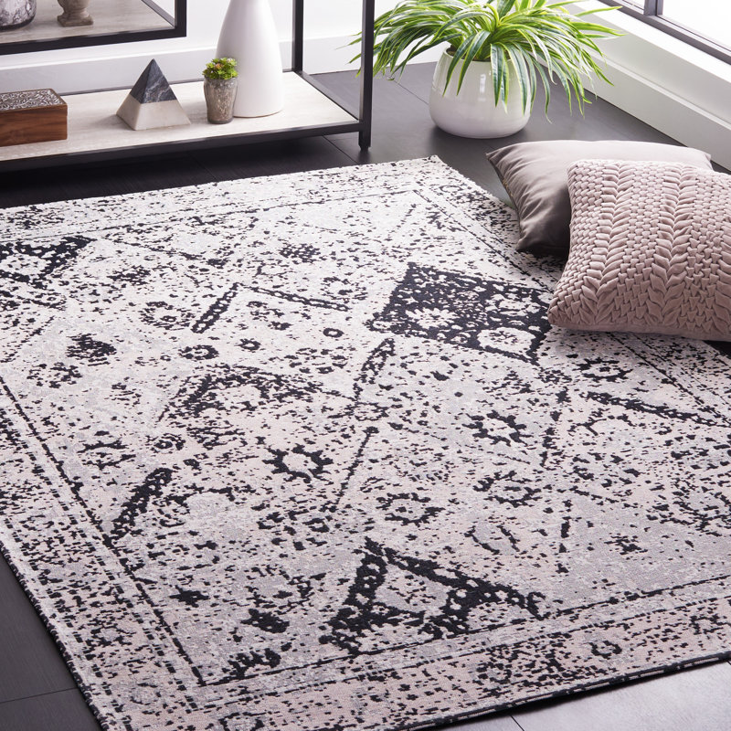 Tapis gris / blanc Hundt Southwestern, Rectangle 4 pi x 6 pi