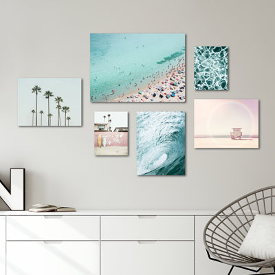 Plage - ensemble de 6 reproductions d'art graphique sur toile tendue