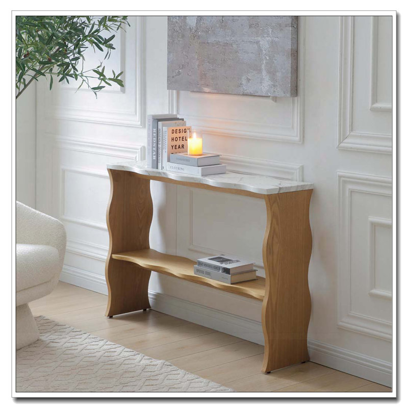 Console Table with Open Storage Shelf, Natural Wood