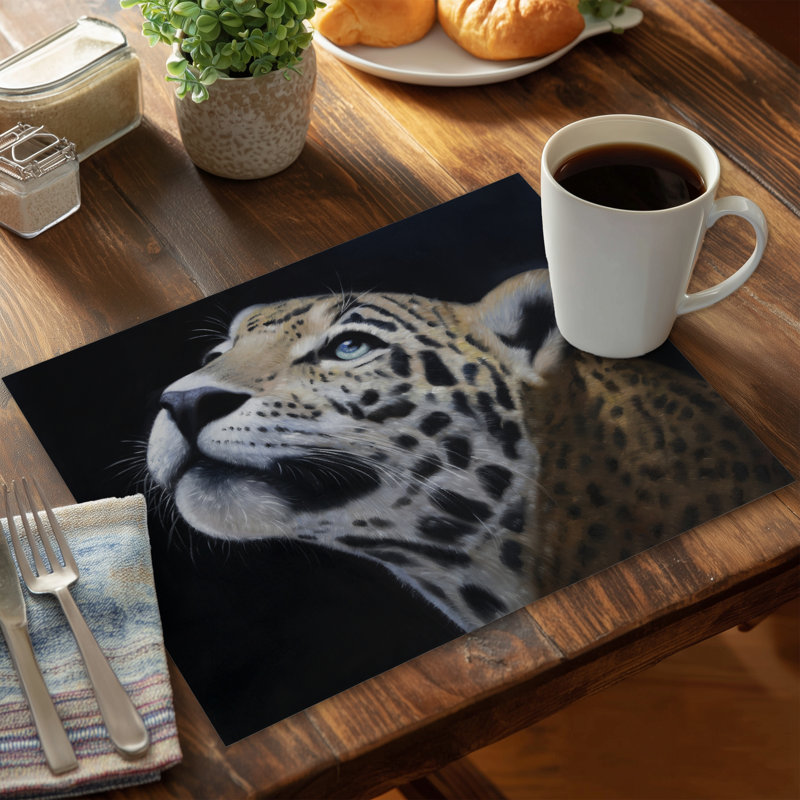 Realistic Leopard Face Feline Placemat - African White Decor
