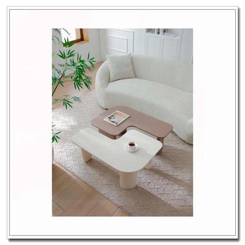 2PC Coffee Table Set, Khaki White