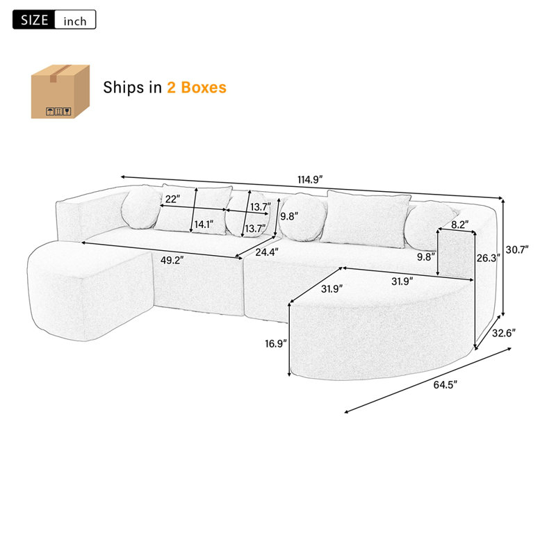 Canapé modulaire Boneless Couch, Boucle gris clair