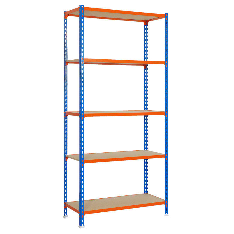 90cm W Metal Height -Adjustable Shelving Unit, 180cm H x 90cm W x 40cm D, Blue/Orange/Beige