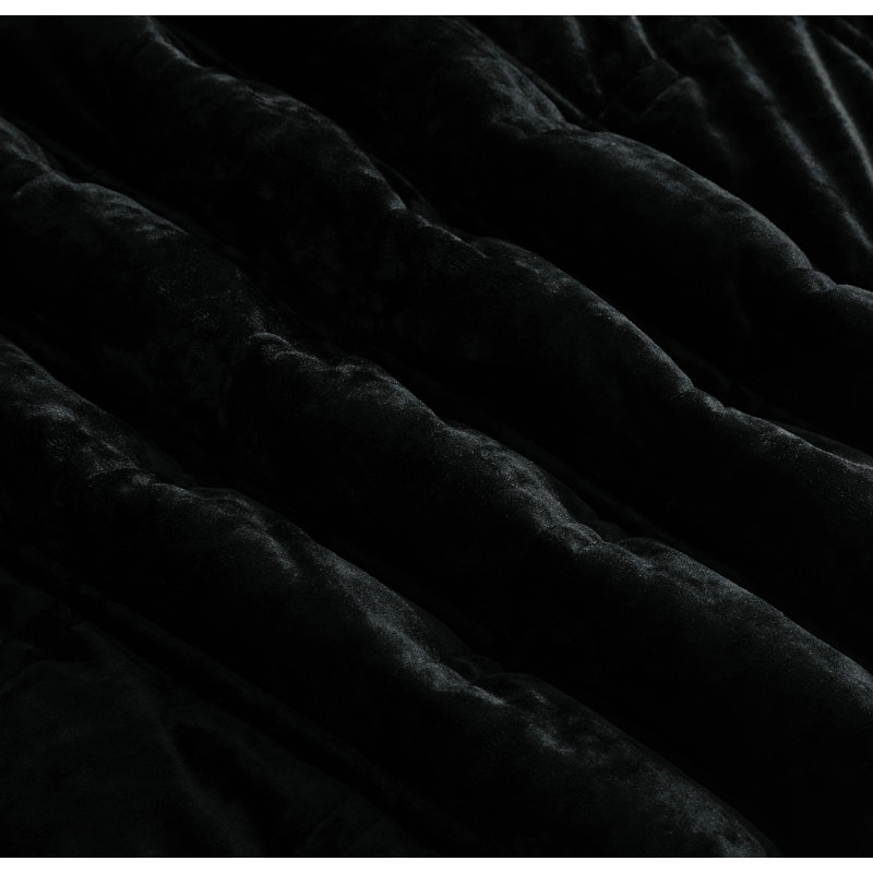 Velvet Quilt, Oversized King Quilt + 2 King Shams, Black