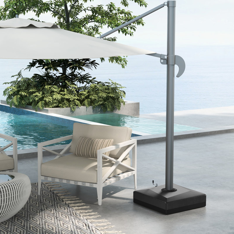 330 lb Base de parasol robuste 84d-110v02, roue de levage, repose-pieds réglables, base croisée, noir, lieu de vacances extérieur lb, remplissable, détente