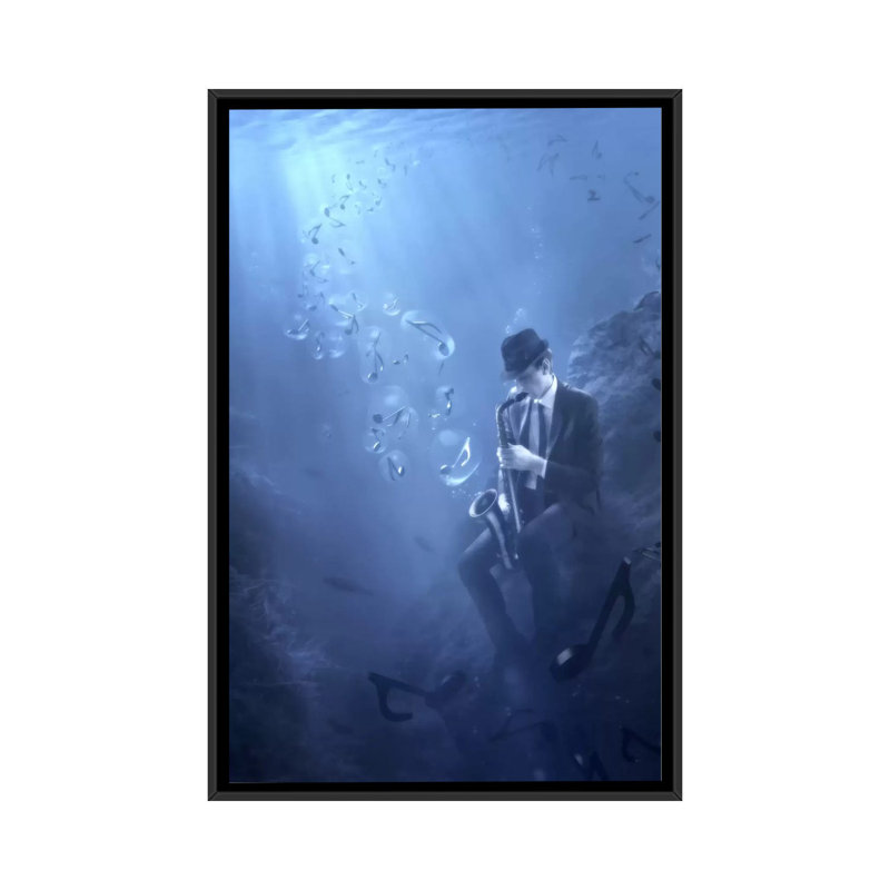 « blues », impression sur toile, H 26 po x l 18 po x P 1,5 po, Toile avec cadre flottant noir, Pas de tapis