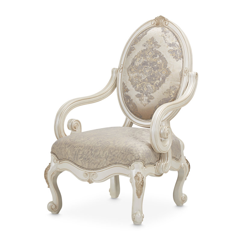 Elegant Beige Leather & Wood Handcrafted Traditional Accent Chair