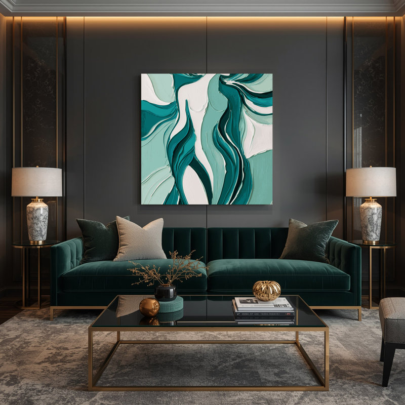 Art mural abstrait sur toile vert figuratif, H 8 po x l 8 po