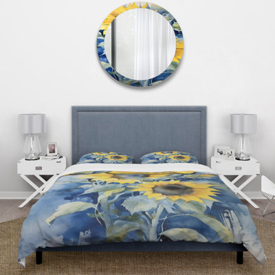 Yellow Blue Sunflower Golden Microfiber / Polyester Duvet Cover SetMicrofiber / Polyester Duvet Cover Set
