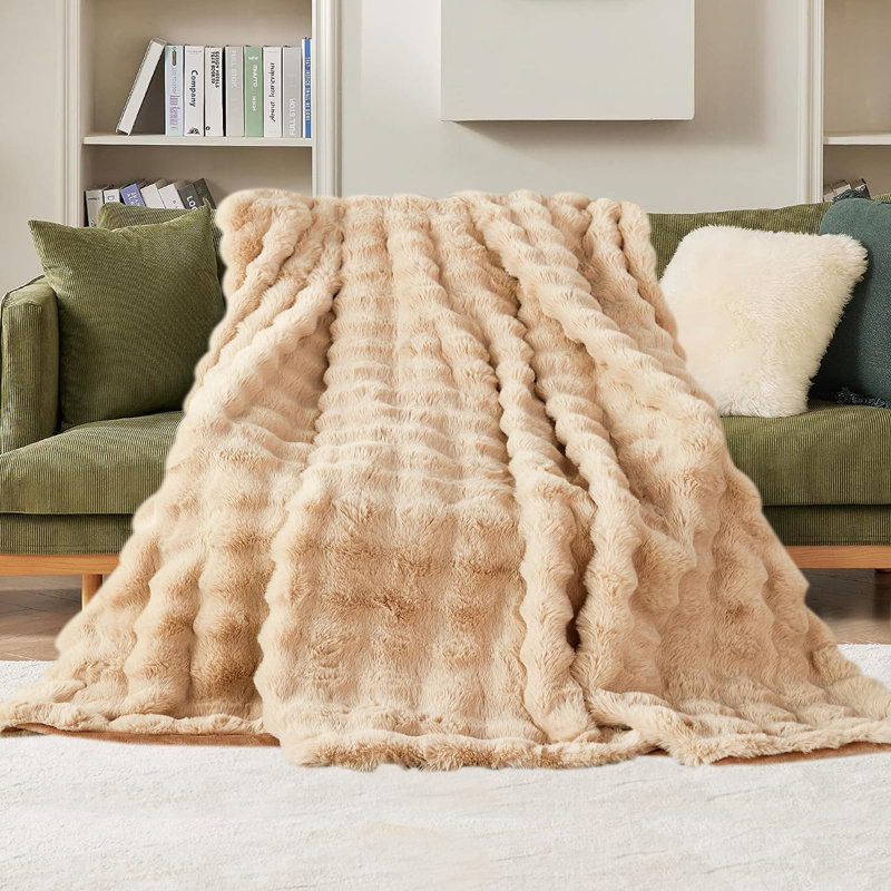 Ashritha Throw Blanket, Light Brown, 200cm x 130cm