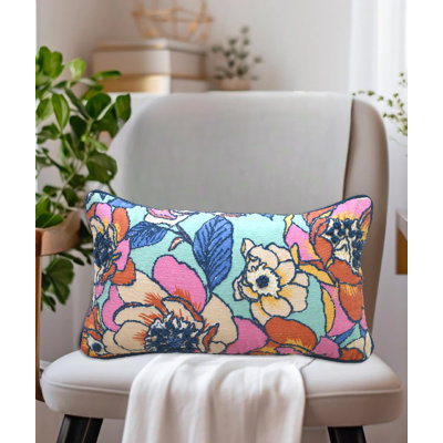 Coussin décoratif Vibhsa 14 po x 24 po avec impression numérique et broderie à la machine