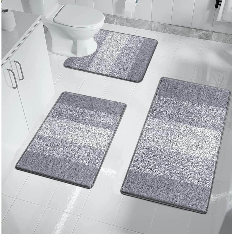 3 Piece set Rectangle Bath Mat, Light Grey
