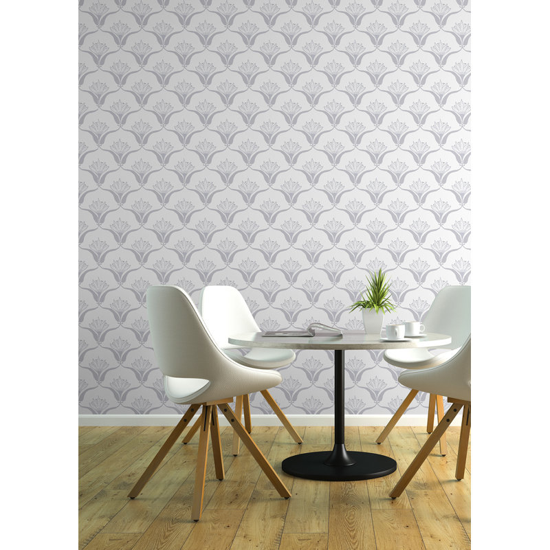 Carreau de papier peint L 10 pi x l 25 po à motif de giroflée, Brume argentée, Faux Grasscloth, Non-pasted