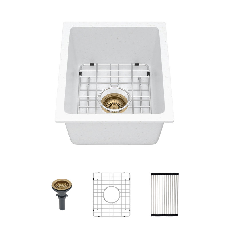 Quartz Kitchen Sink - 14.82" X 17.55" X 8.38" White Granite Composite Undermount Single Bowl Kitchen Sink, White