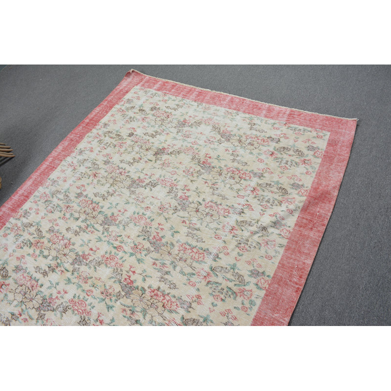 Tapis turcs, tapis rouge Oushak, grands tapis 5,2 x 8,5 pi, tapis géométriques, tapis en laine, tapis rétro