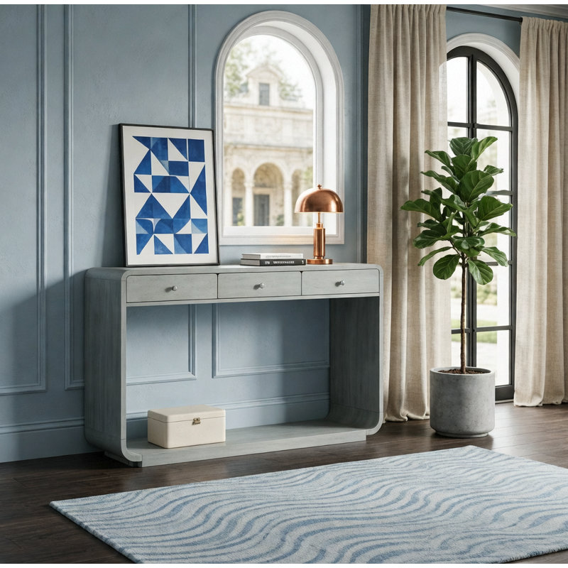 Console de style antique vert sauge avec 3 tiroirs de rangement et tablette de présentation pour le vestibule, le couloir ou le salon