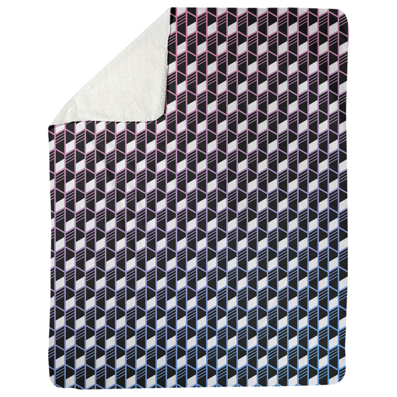 Couverture géométrique Katelyn Elizabeth, l 52,5 po x L 62,5 po, Rose / Bleu