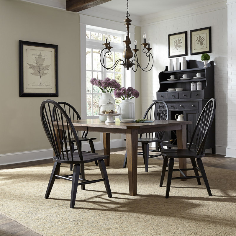 Hendry 4 Person Rectangular Dining Table Set w/ Two 18" Leaves, Black